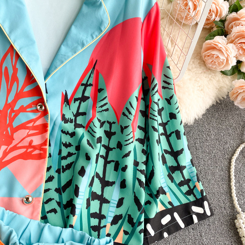 Women's Design Color Blocking Print Vacation Two-piece Set