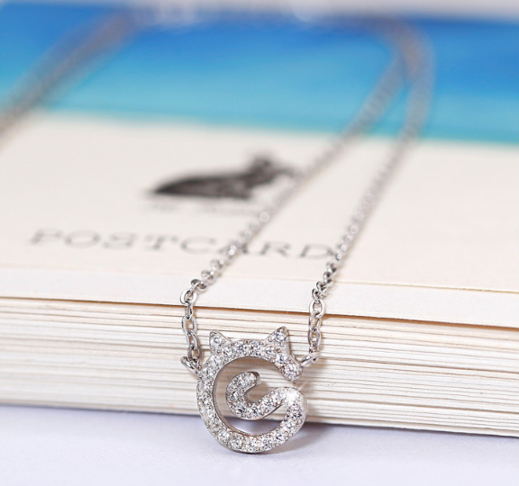 .925 Sterling Silver Cute Cat Necklace Cat Earrings Gift Women's Earrings Korean Fashion Jewelry for Women and Girls S925 Sterling Silver