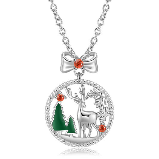 Women’s .925 Sterling Silver Elk Hollow Necklace Elk Necklace Christmas Winter Jewelry for Women Girls S925 Gift