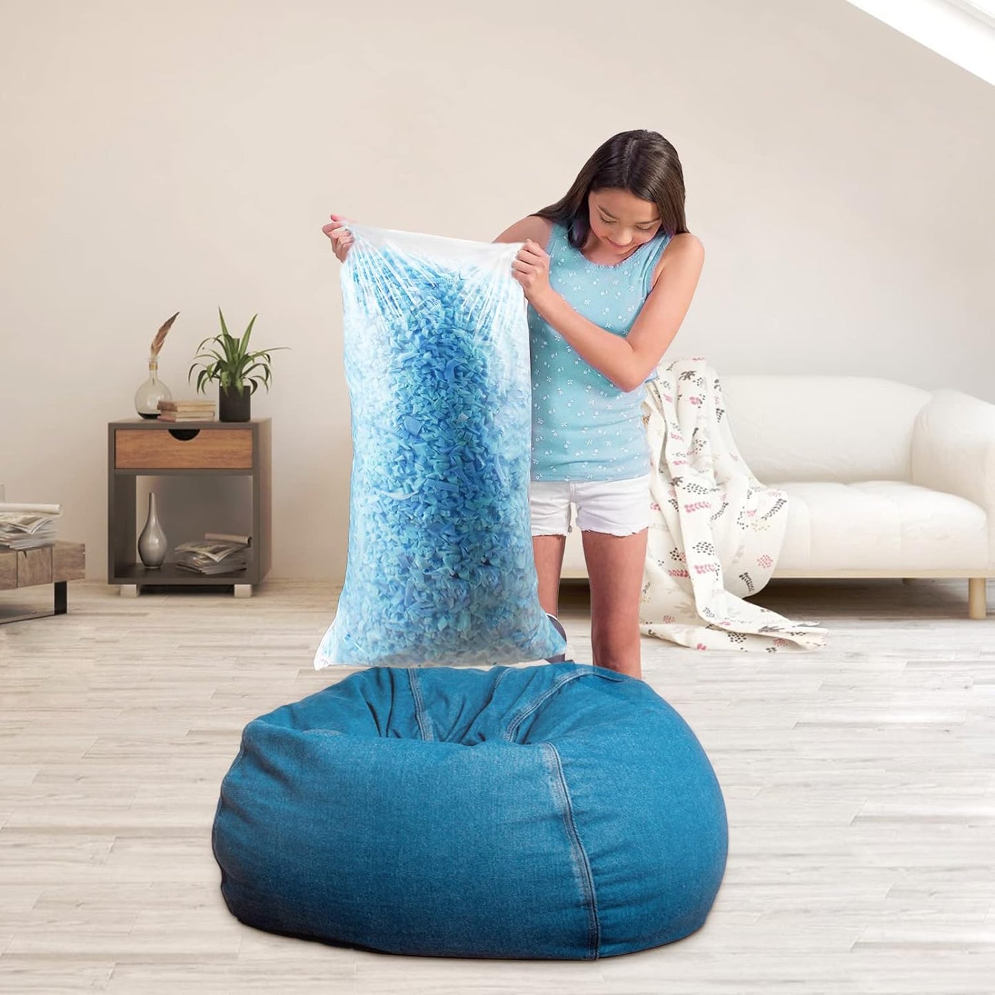 5 lbs 2.27 kg Bean Bags Filler 5 pounds Shredded Memory Foam Filling For Bean Bag Chairs, Lazy Sofas, Dog Beds, Cushions Pillows, Added Gel Particles