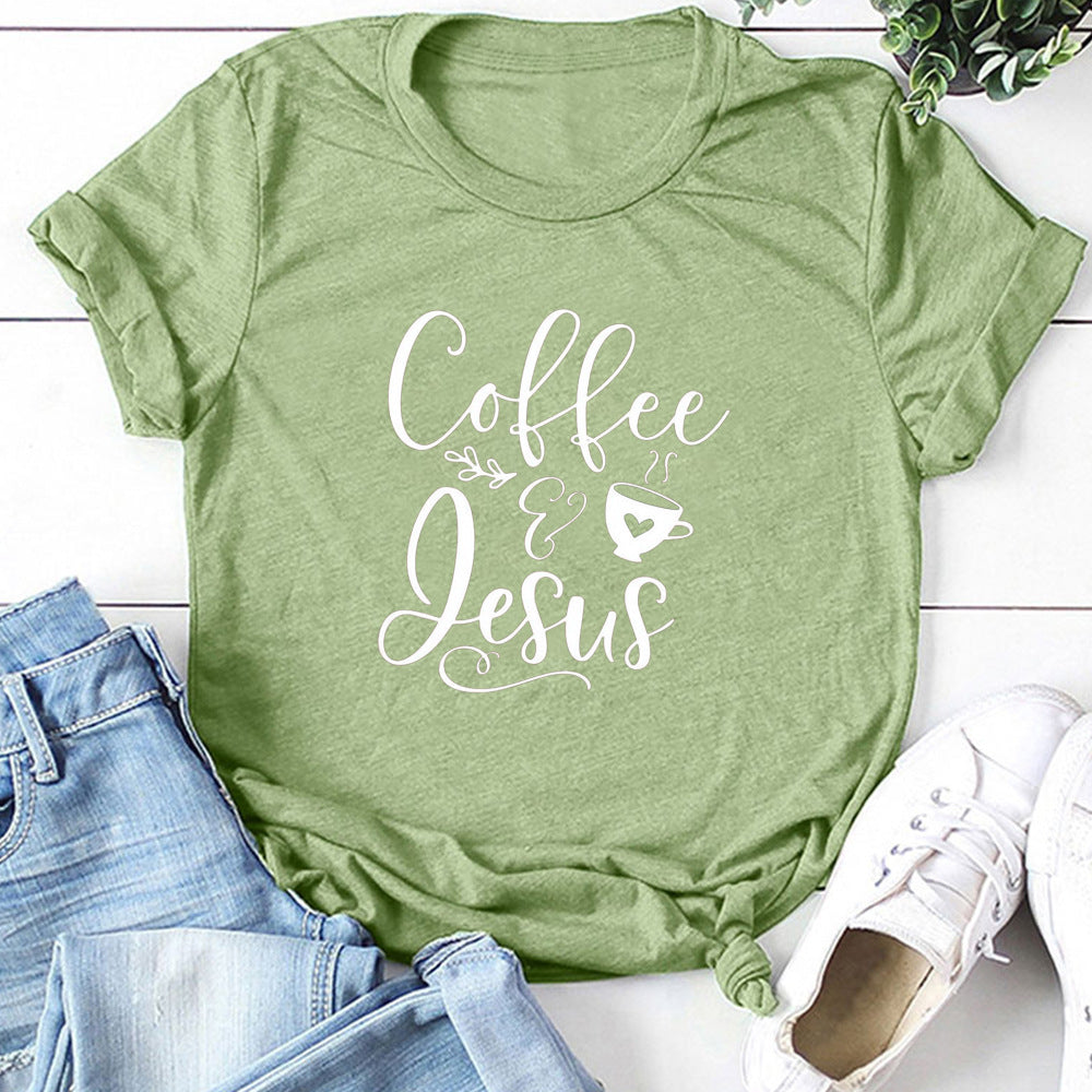 Coffee and Jesus Women's T-Shirt Amen Shirt Christian Clothing Shirts for Women