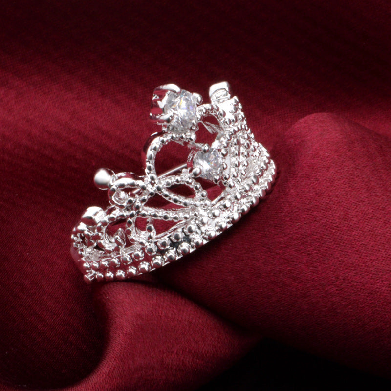 .925 Sterling Silver Plated Sparkling Crystal Crown Ring Gift Beautiful Jewelry S925 Sterling Silver Special Wedding Ring