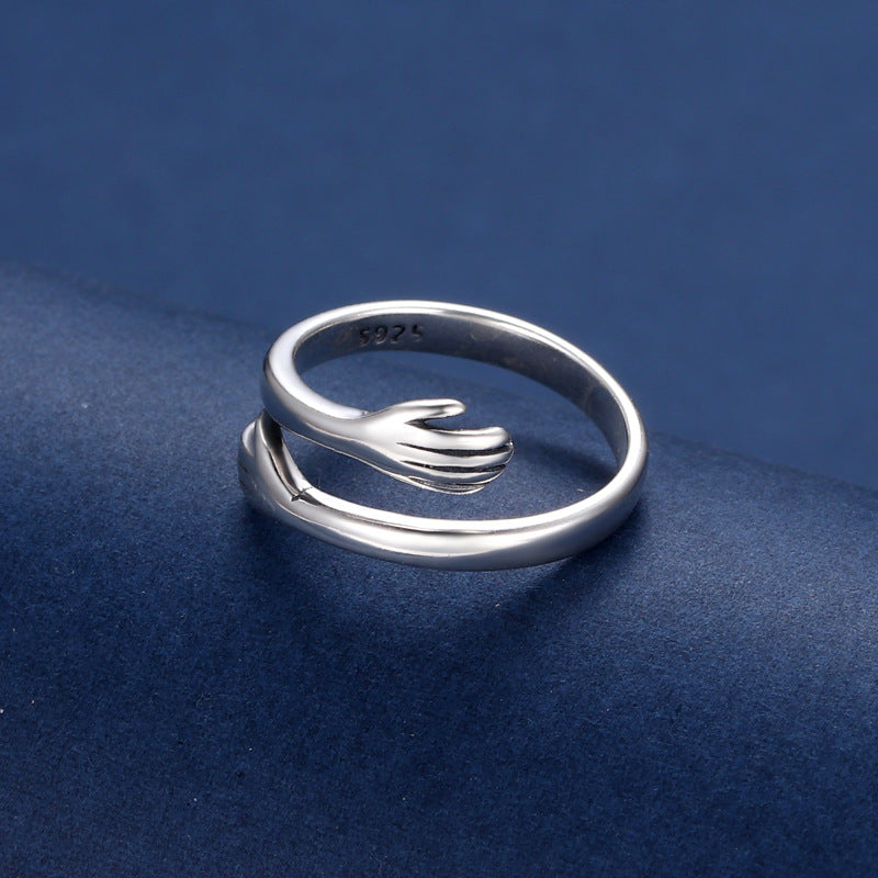 .925 Sterling Silver Two-handed Hug Ring Gift Jewelry Retro Thai S925 Sterling Silver Ring