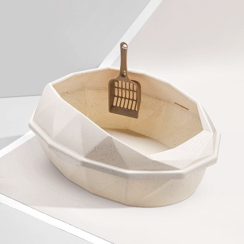 Plastic Anti Sputtering Diamond Shaped Semi Enclosed Cat Litter Box Set with Shovel Cat Toilet Various Colors and Sizes Pet Supplies for Cat Waste Bin Pet Products for Fur Babies, Animals