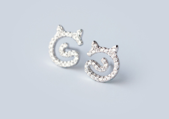 .925 Sterling Silver Cute Cat Necklace Cat Earrings Gift Women's Earrings Korean Fashion Jewelry for Women and Girls S925 Sterling Silver