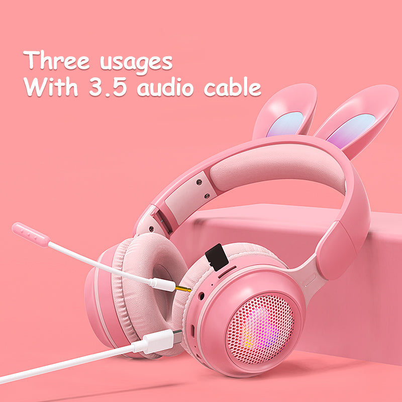 Rabbit Ear Headphones Wireless Headset Luminous Extendable Wheat Earphones