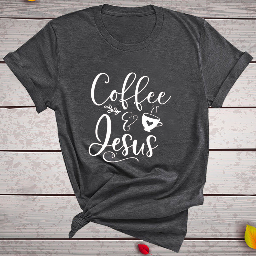 Coffee and Jesus Women's T-Shirt Amen Shirt Christian Clothing Shirts for Women