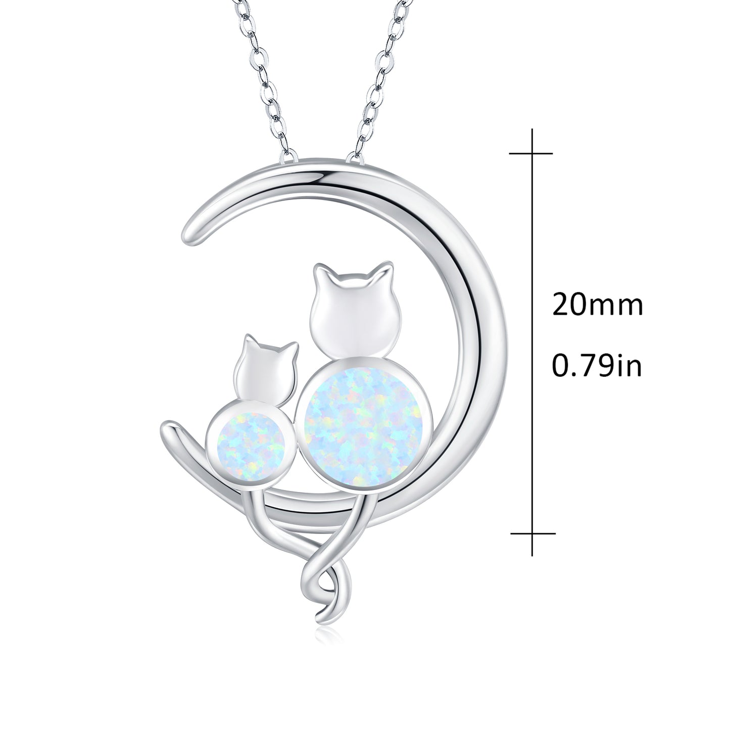 .925 Sterling Silver Women's Crescent Moon Opal Cat Pendant Necklace Gift Women’s Necklace Jewelry