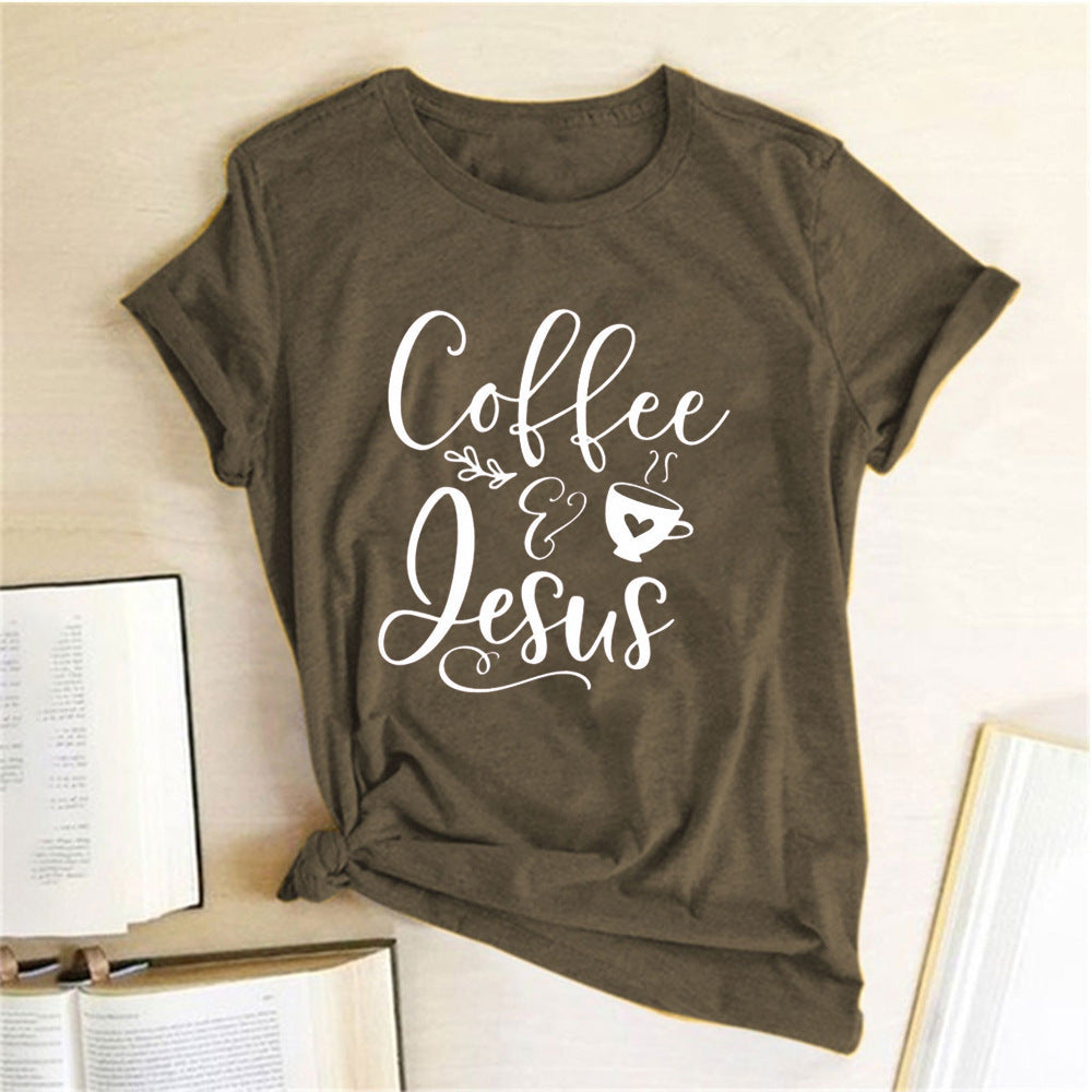 Coffee and Jesus Women's T-Shirt Amen Shirt Christian Clothing Shirts for Women