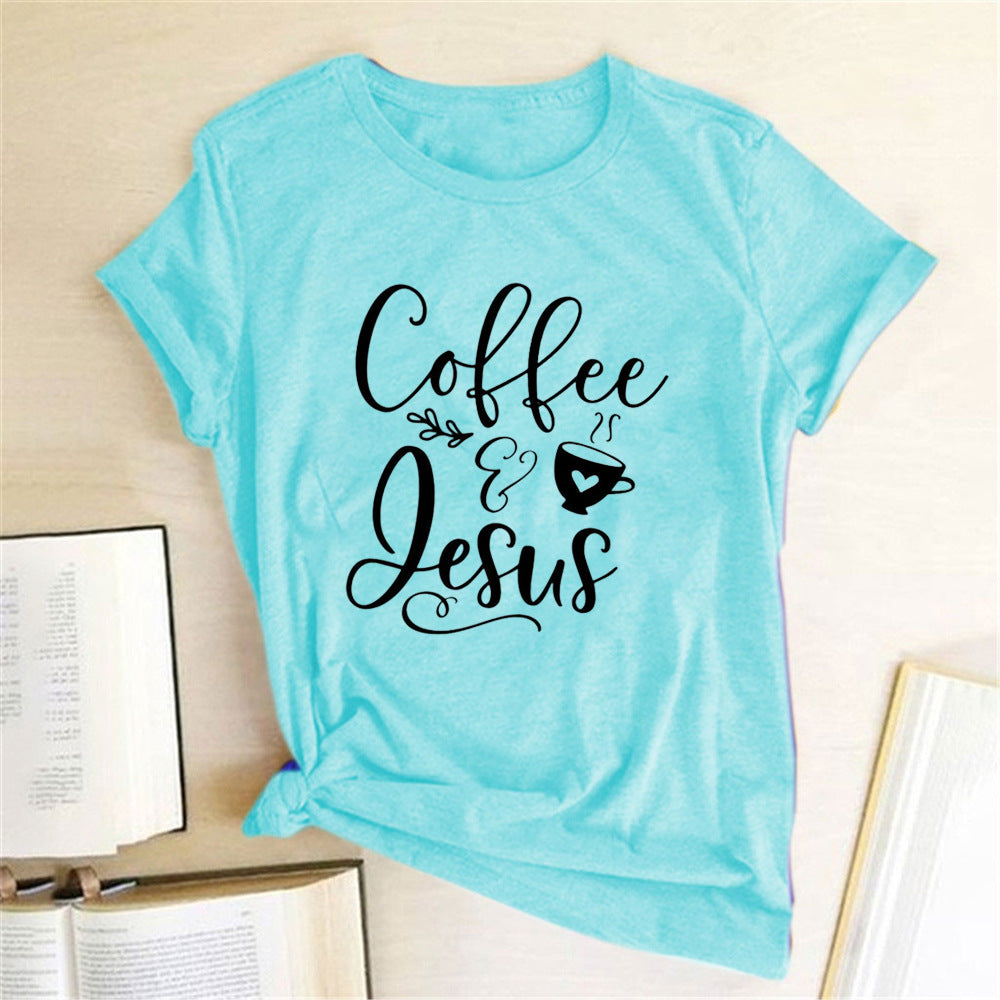 Coffee and Jesus Women's T-Shirt Amen Shirt Christian Clothing Shirts for Women
