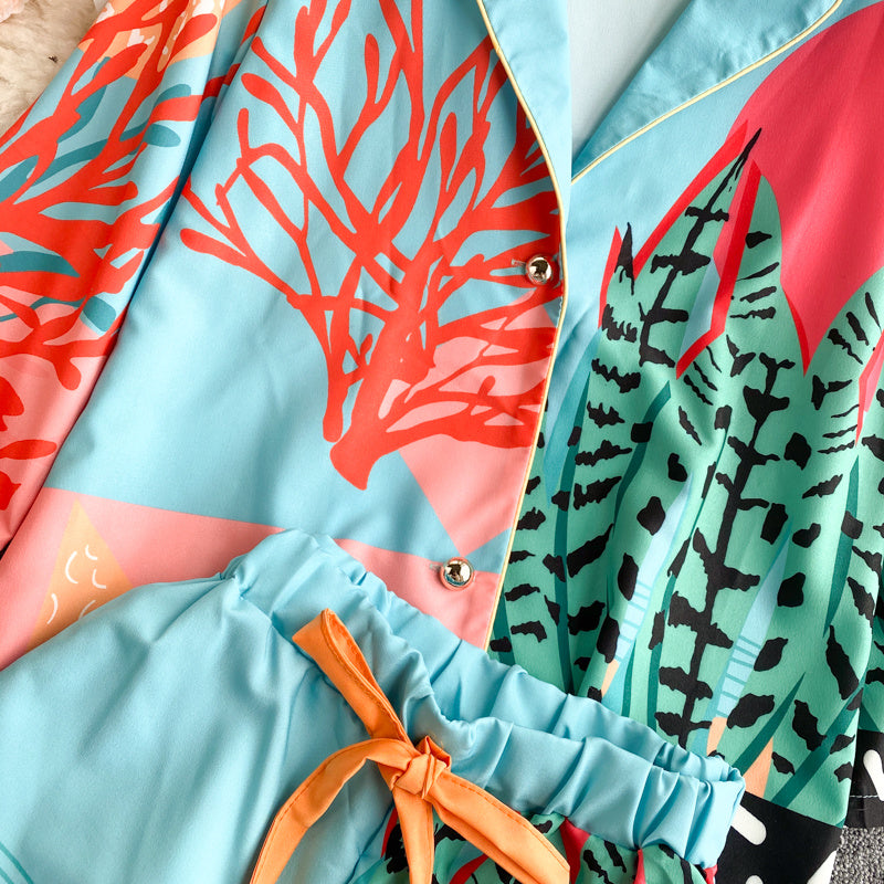 Women's Design Color Blocking Print Vacation Two-piece Set