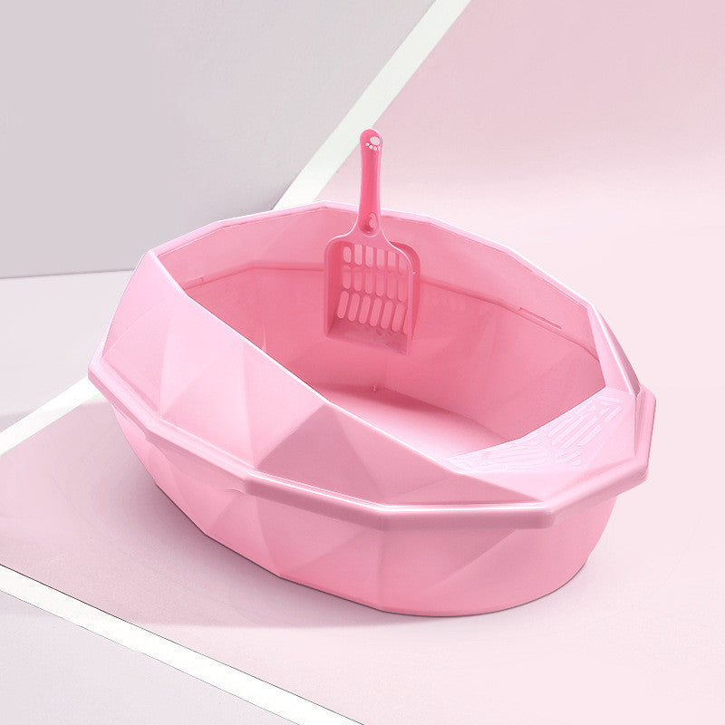 Plastic Anti Sputtering Diamond Shaped Semi Enclosed Cat Litter Box Set with Shovel Cat Toilet Various Colors and Sizes Pet Supplies for Cat Waste Bin Pet Products for Fur Babies, Animals