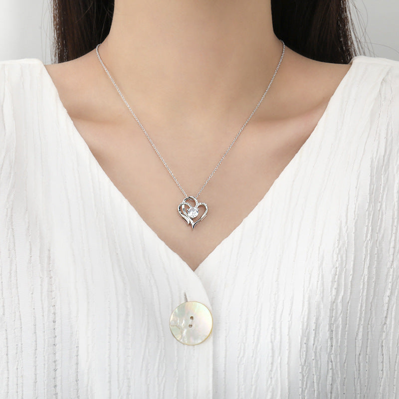 Women’s Zircon Double Love Necklace With Rhinestones Ins Personalized Heart-shaped Necklace Clavicle Chain Jewelry For Women