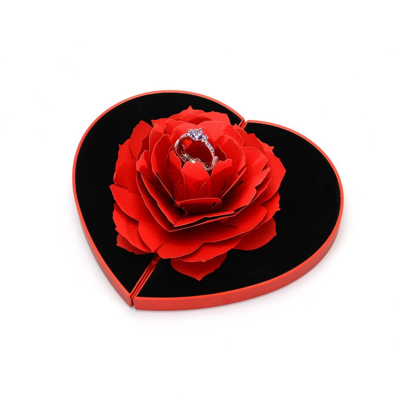 3D Love Box Heart Shaped Rose Flower Rotating Ring Box Anniversary Gift