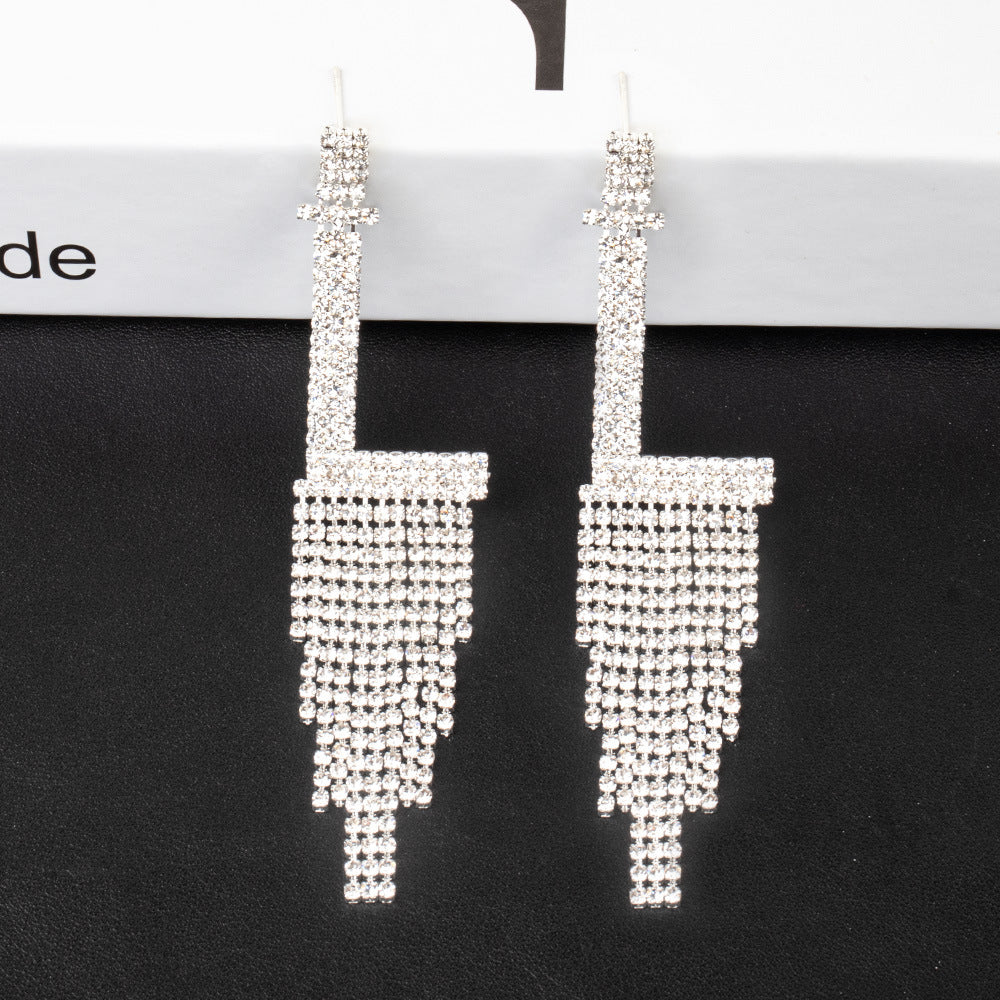 .925 Sterling Silver Rhinestone Letter Earrings Gift Banquet Tassel Needle Ear Ornaments Fashion Jewelry S925 Sterling Silver