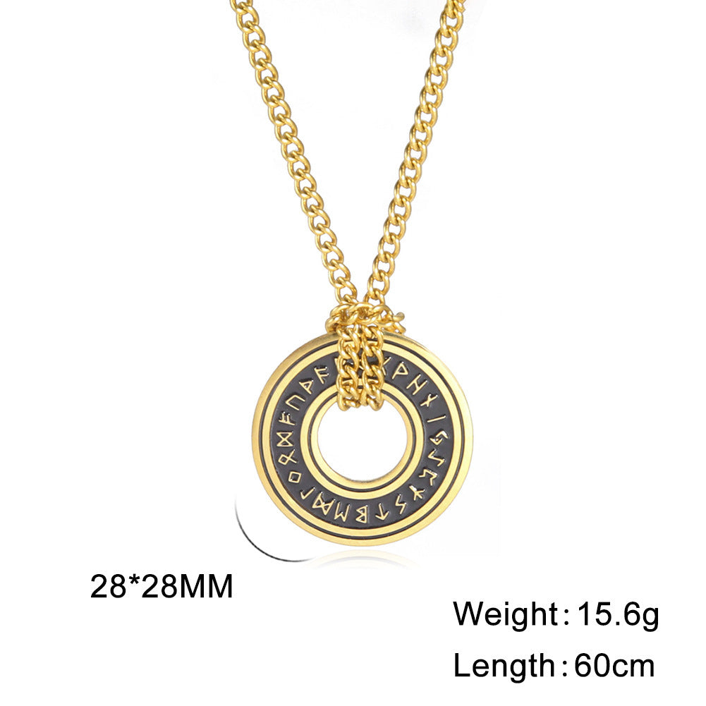 Vintage Viking Rune Circle Pendant Ornament Stainless Steel Necklace
