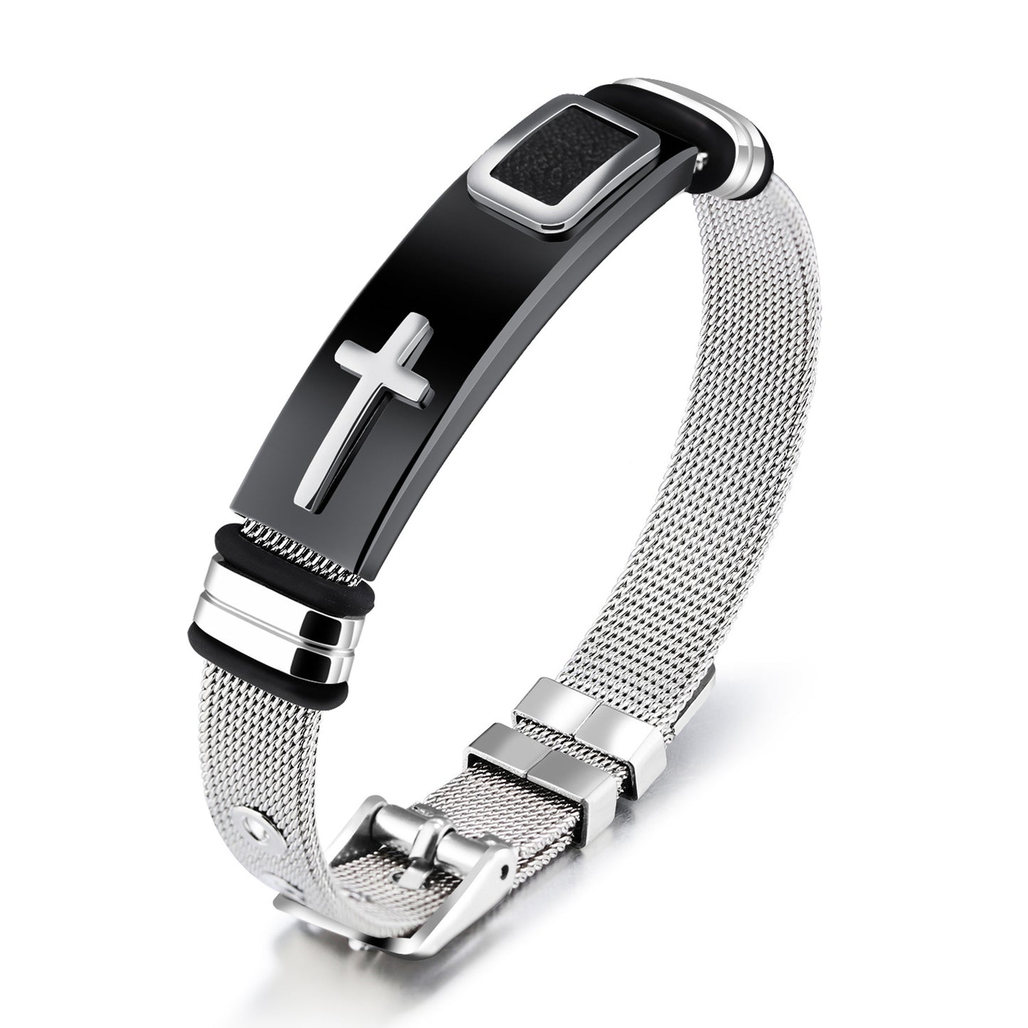 Men's Steel Mesh Bracelet Gold Cross Titanium Steel Personality Bracelet Wrist Jewelry Wristwear