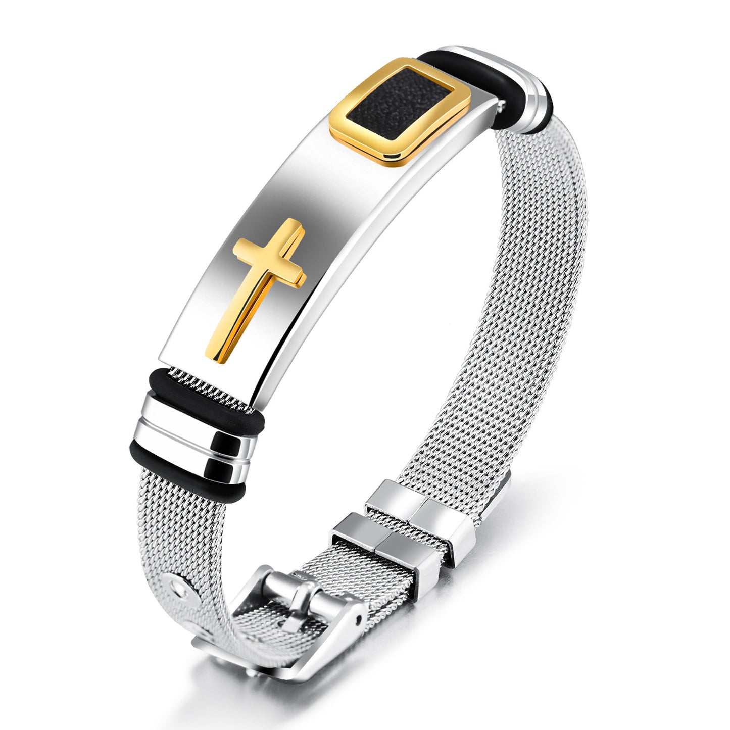Men's Steel Mesh Bracelet Gold Cross Titanium Steel Personality Bracelet Wrist Jewelry Wristwear