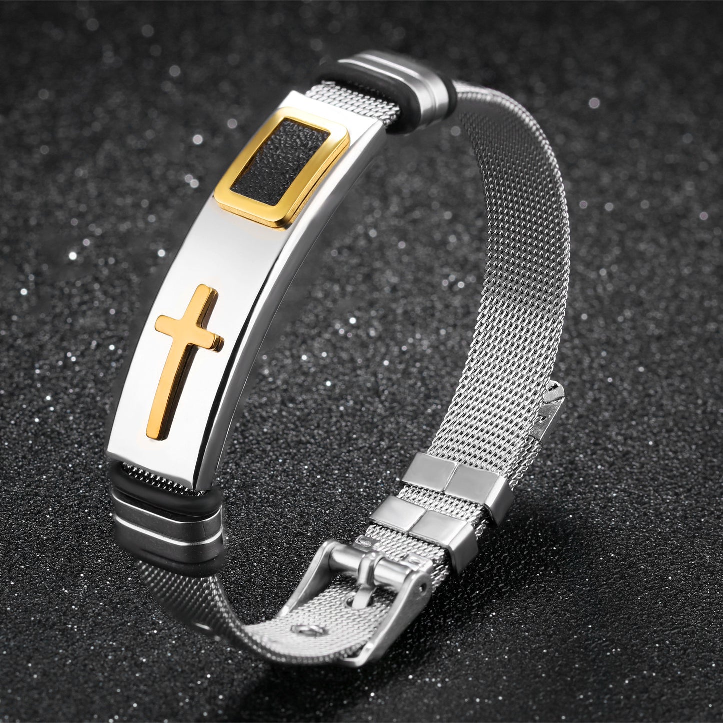 Men's Steel Mesh Bracelet Gold Cross Titanium Steel Personality Bracelet Wrist Jewelry Wristwear