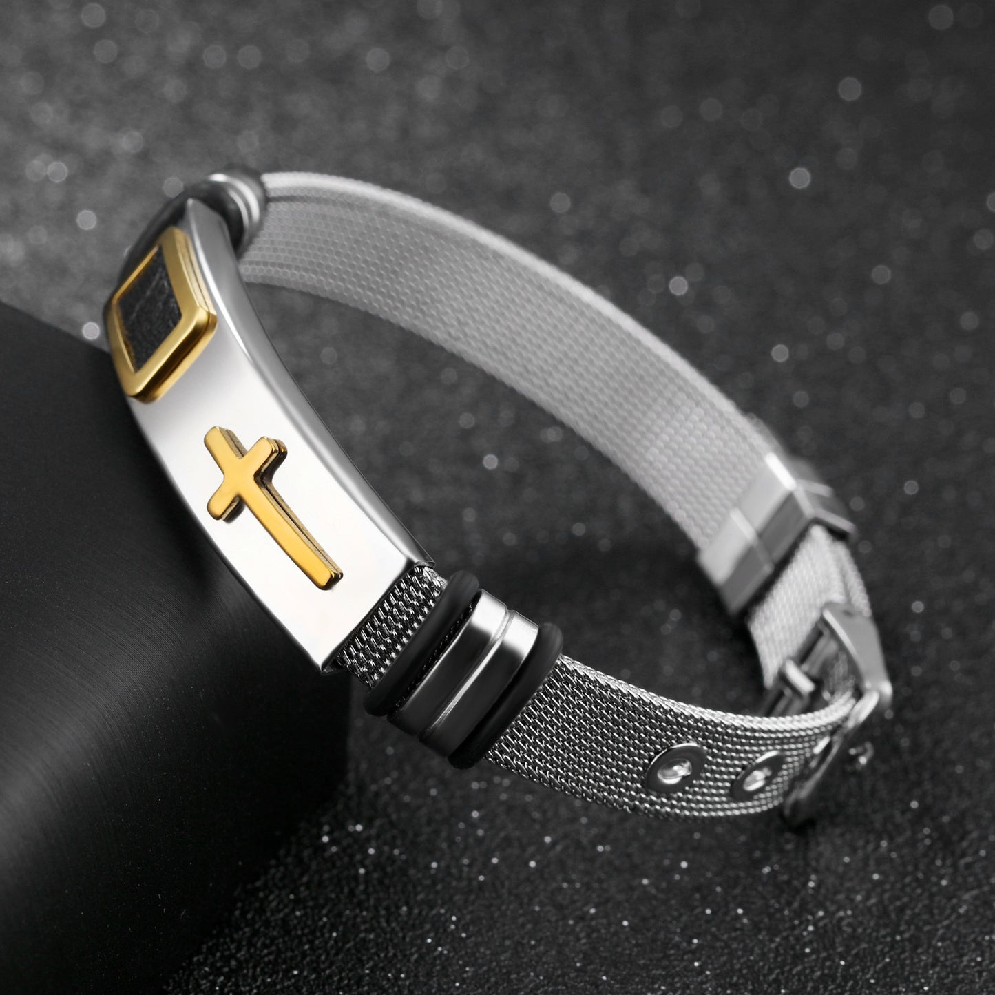 Men's Steel Mesh Bracelet Gold Cross Titanium Steel Personality Bracelet Wrist Jewelry Wristwear