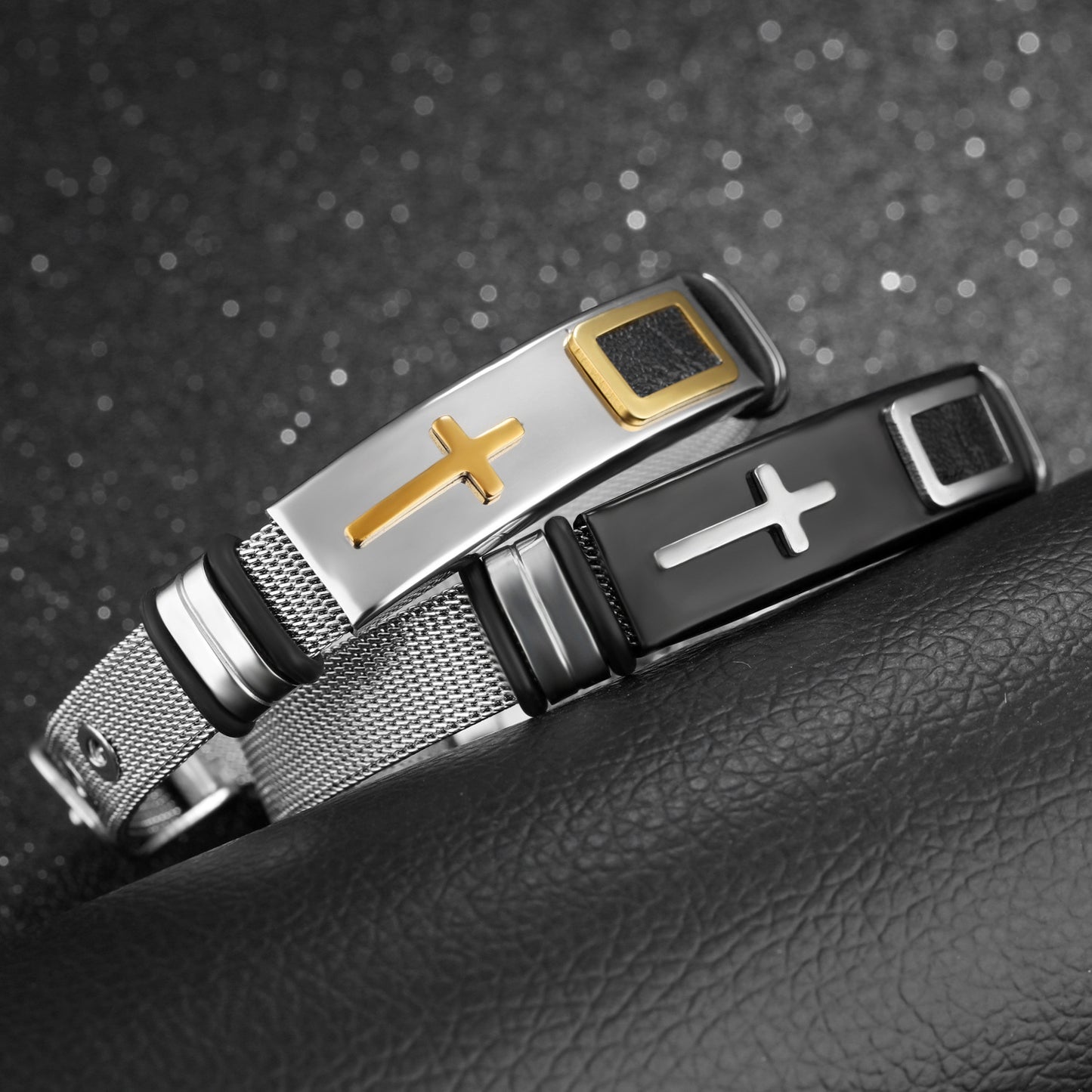 Men's Steel Mesh Bracelet Gold Cross Titanium Steel Personality Bracelet Wrist Jewelry Wristwear