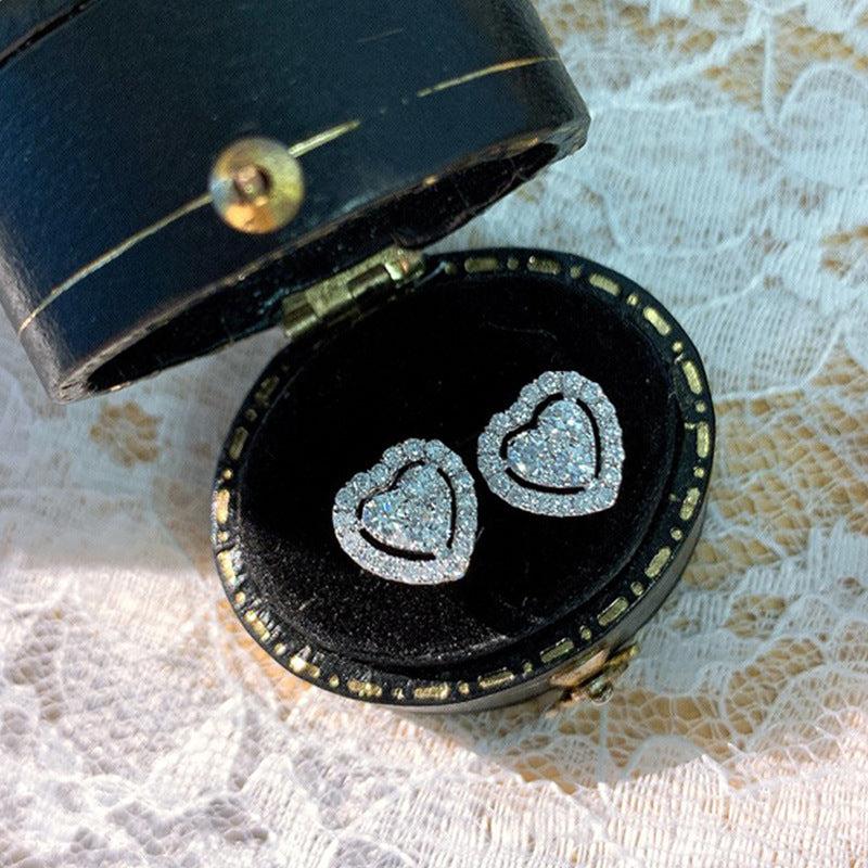 Rhinestone Love Stud Heart-Shaped Earrings Gift Stud Earrings Temperament Fashion Earrings Women's Earrings