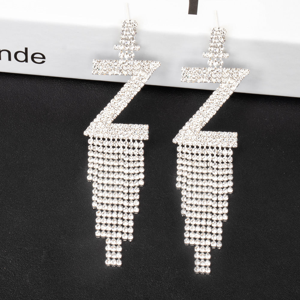 .925 Sterling Silver Rhinestone Letter Earrings Gift Banquet Tassel Needle Ear Ornaments Fashion Jewelry S925 Sterling Silver
