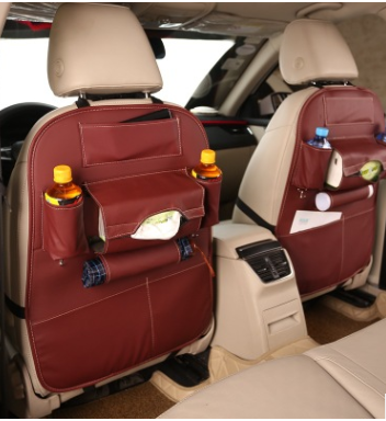 Leather Seat Bag Organizer Tray for Car Seat Foldable Table for Travel Car Trash Can Storage Box Car Supplies Auto Accessories for Cars Multi-Purpose