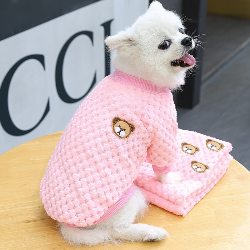 Coral Fleece Pet Clothing Dog Clothes Cat Clothes Pink Baby Blue Red Brown Clothes for Pets Size Teddy Fighting