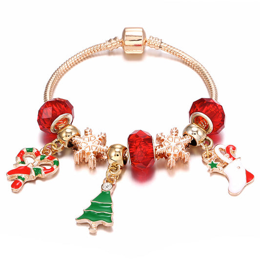 Christmas Bracelet Candy, Gifts Stocking, Christmas Tree Pendants with Snowflake Beads Holiday Gift Jewelry Accessories