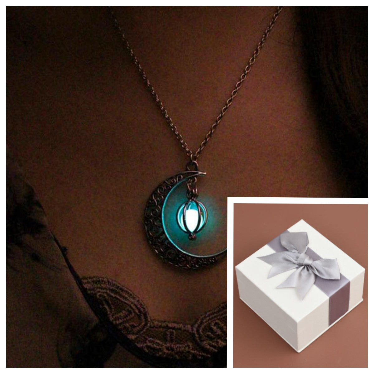 Hollow Moon Heart-Shaped Luminous Pumpkin Necklace Women's Necklace