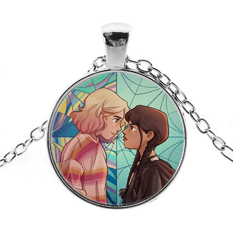 Punk Wednesday Character Glass Dome Pendant Necklace