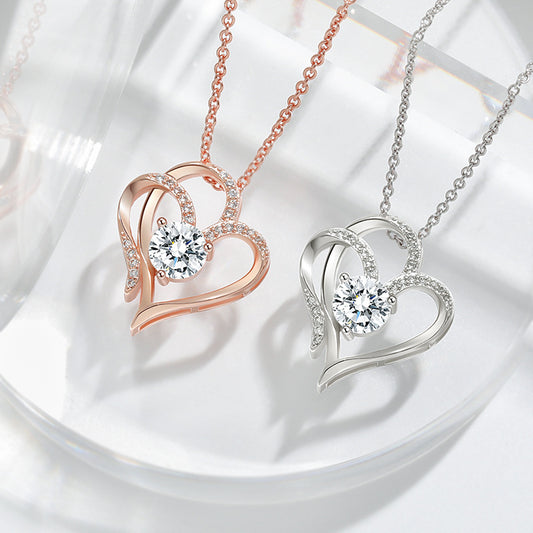 Women’s Zircon Double Love Necklace With Rhinestones Ins Personalized Heart-shaped Necklace Clavicle Chain Jewelry For Women
