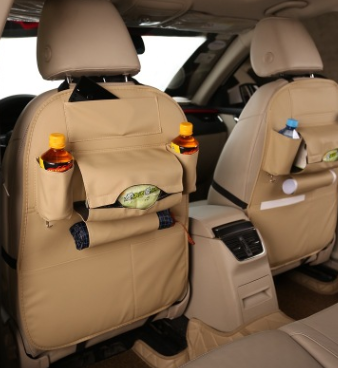 Leather Seat Bag Organizer Tray for Car Seat Foldable Table for Travel Car Trash Can Storage Box Car Supplies Auto Accessories for Cars Multi-Purpose