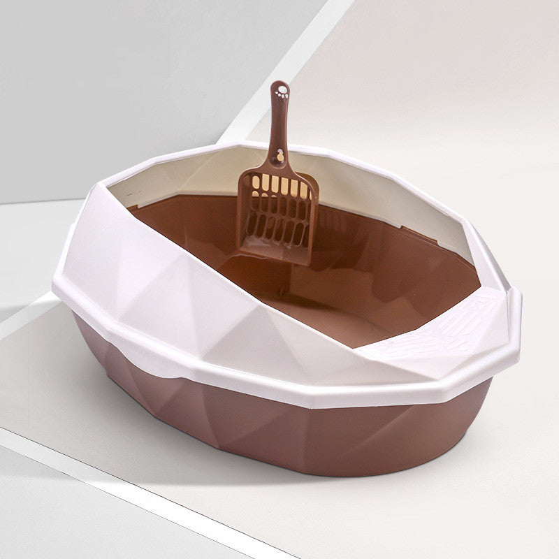 Plastic Anti Sputtering Diamond Shaped Semi Enclosed Cat Litter Box Set with Shovel Cat Toilet Various Colors and Sizes Pet Supplies for Cat Waste Bin Pet Products for Fur Babies, Animals