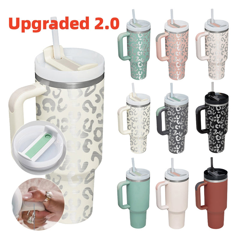 Winter Thermal Mug 40oz Straw Coffee Insulation Cup With Handle Portable Car Stainless Steel Water Bottle Large Capacity Travel BPA Free Thermal Mug