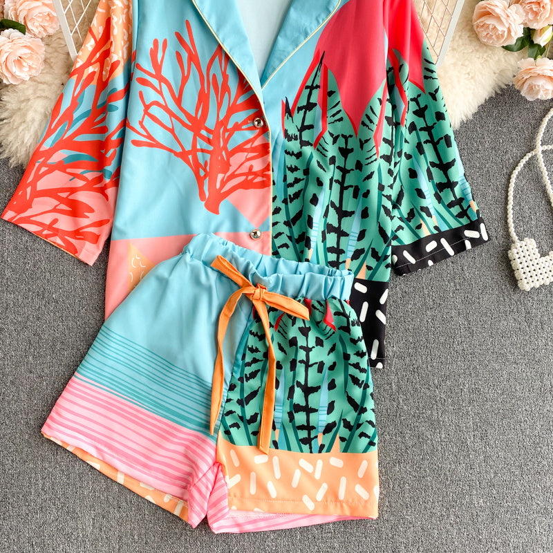 Women's Design Color Blocking Print Vacation Two-piece Set