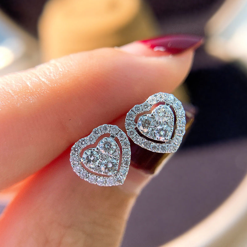 Rhinestone Love Stud Heart-Shaped Earrings Gift Stud Earrings Temperament Fashion Earrings Women's Earrings