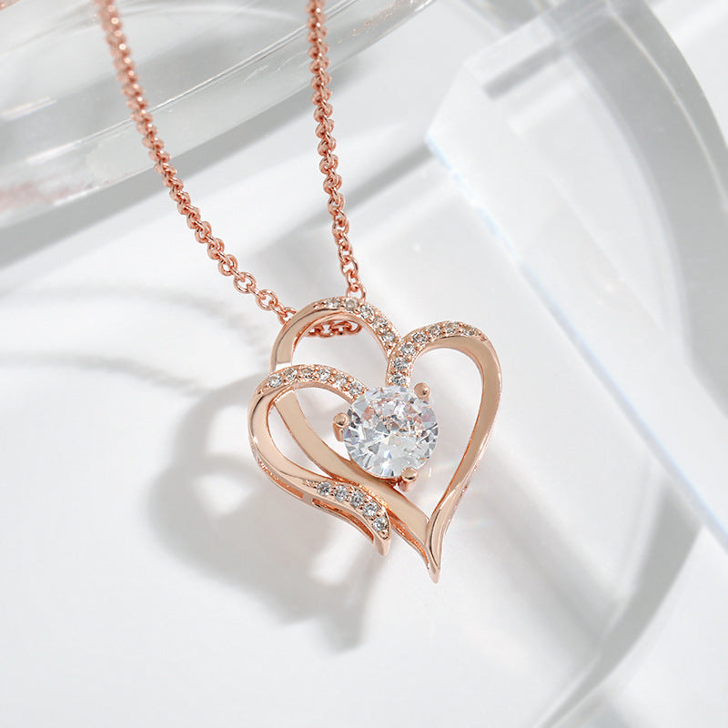 Women’s Zircon Double Love Necklace With Rhinestones Ins Personalized Heart-shaped Necklace Clavicle Chain Jewelry For Women
