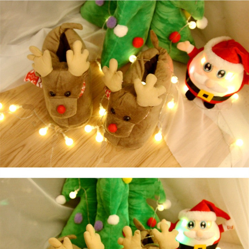 Cute Couple Christmas Elk Slippers Winter Slippers