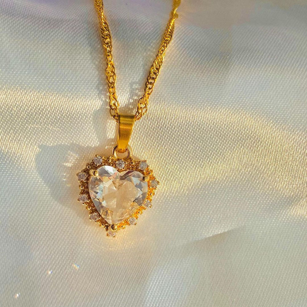 Colorful Rhinestones Heart-Shaped Necklace Valentine's Day Gift Love Gold Clavicle Chain Ins Personalized Jewelry