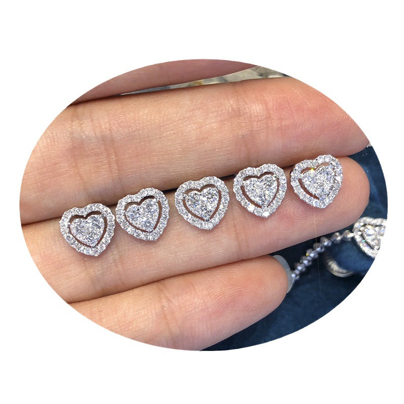 Rhinestone Love Stud Heart-Shaped Earrings Gift Stud Earrings Temperament Fashion Earrings Women's Earrings