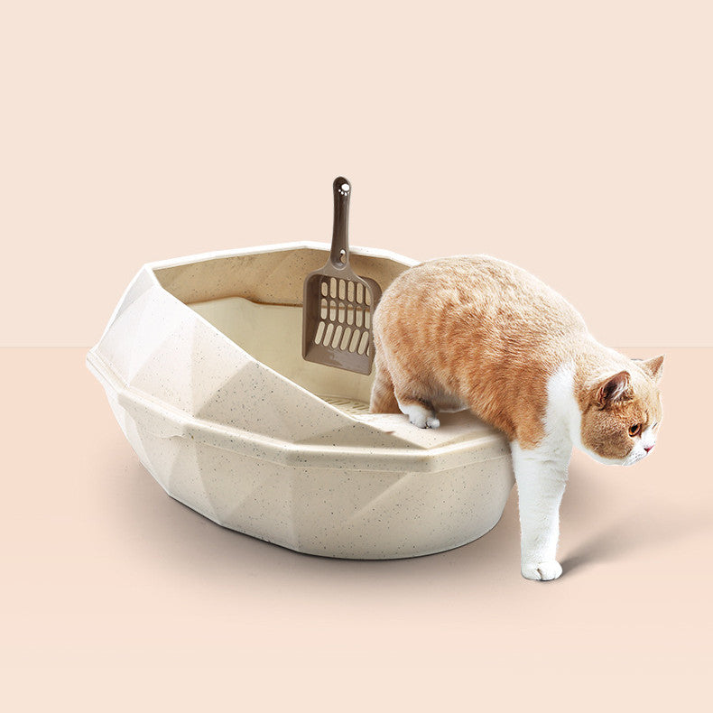 Plastic Anti Sputtering Diamond Shaped Semi Enclosed Cat Litter Box Set with Shovel Cat Toilet Various Colors and Sizes Pet Supplies for Cat Waste Bin Pet Products for Fur Babies, Animals