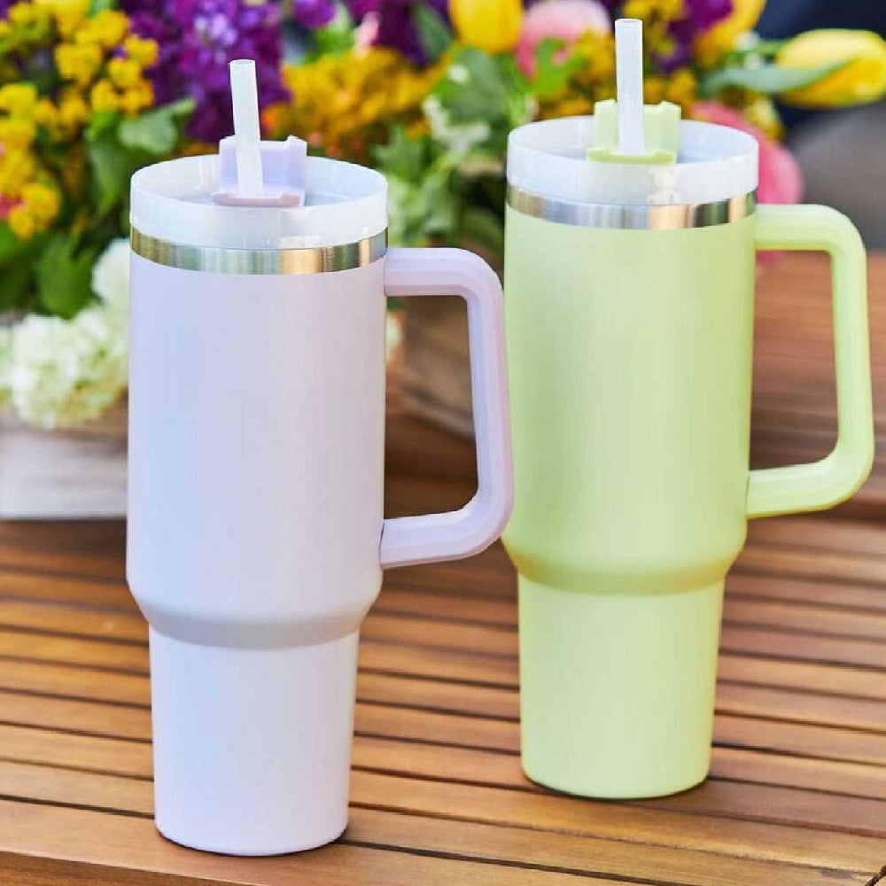 Winter Thermal Mug 40oz Straw Coffee Insulation Cup With Handle Portable Car Stainless Steel Water Bottle Large Capacity Travel BPA Free Thermal Mug