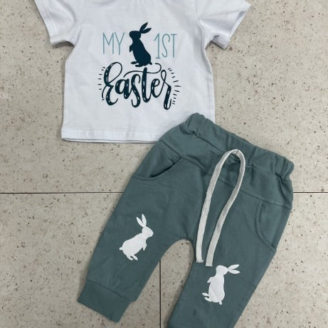 Easter Rabbit Print Short Sleeve Suit