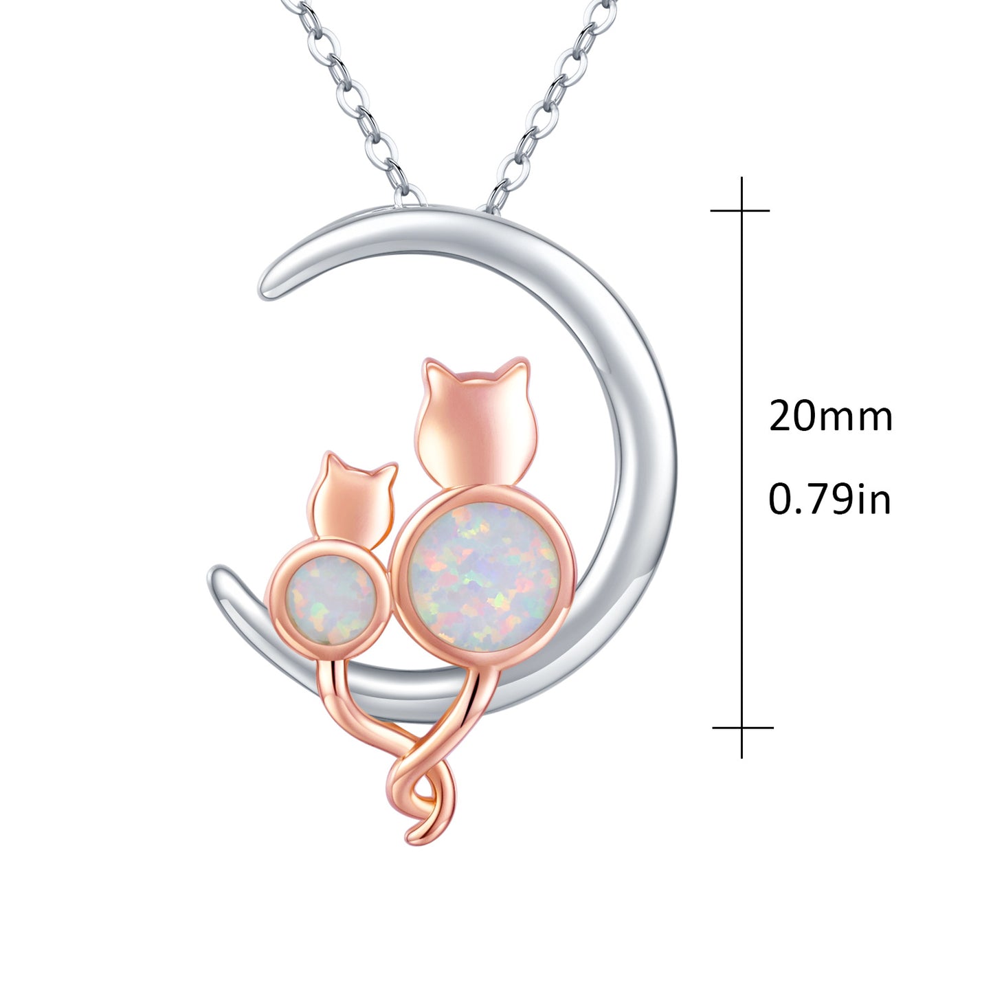 .925 Sterling Silver Women's Crescent Moon Opal Cat Pendant Necklace Gift Women’s Necklace Jewelry