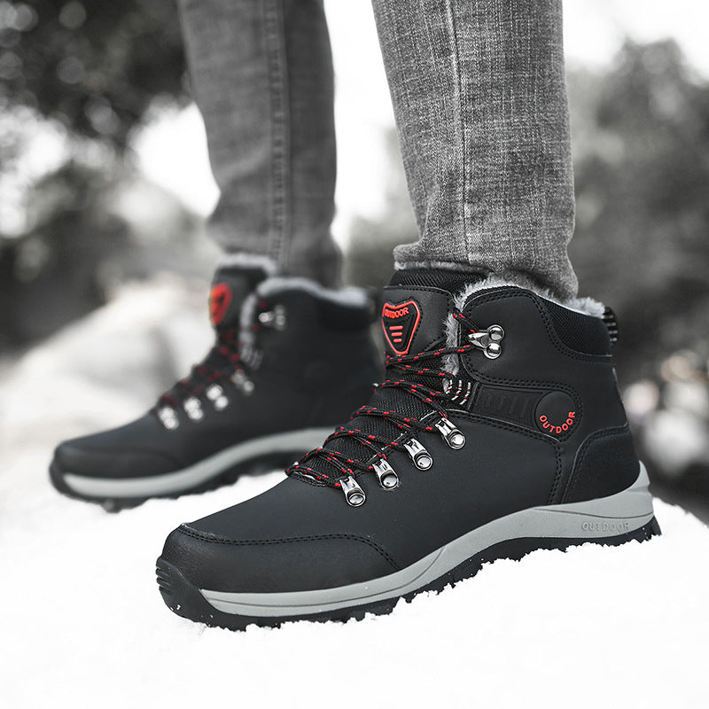 Men’s Winter Snow Boots for Men and Boys Warm Plush Ankle Boots Hiking Lace-up Shoes