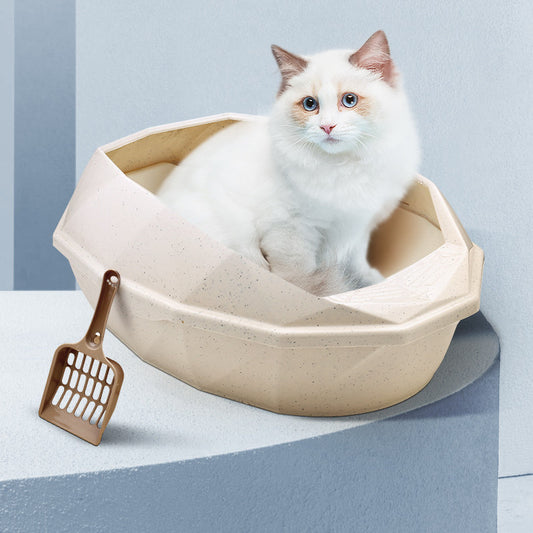 Plastic Anti Sputtering Diamond Shaped Semi Enclosed Cat Litter Box Set with Shovel Cat Toilet Various Colors and Sizes Pet Supplies for Cat Waste Bin Pet Products for Fur Babies, Animals