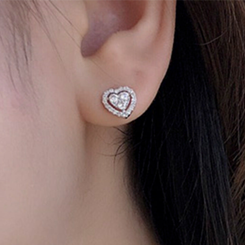 Rhinestone Love Stud Heart-Shaped Earrings Gift Stud Earrings Temperament Fashion Earrings Women's Earrings