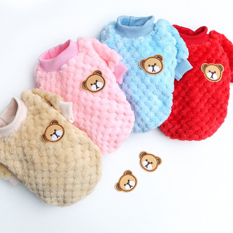 Coral Fleece Pet Clothing Dog Clothes Cat Clothes Pink Baby Blue Red Brown Clothes for Pets Size Teddy Fighting